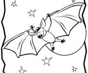 Coloriage chauve-souris aimable pendant la nuit &eacute;toil&eacute; de Halloween