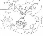 Coloriage Chauve souris apporte les friandises de Halloween