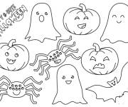 Coloriage Chauve-Souris, araign&eacute;e, fant&ocirc;me et citrouille de Halloween