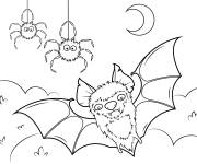 Coloriage chauve-souris avec deux araign&eacute;es la nuit
