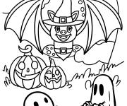 Coloriage Chauve-souris avec les monstres d'Halloween