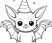 Coloriage Chauve souris avec un chapeau de f&ecirc;te