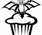 Coloriage chauve-souris sur un petit g&acirc;teau pour Halloween