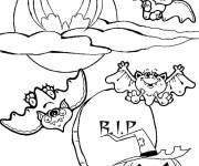 Coloriage Chauve-Souris sur une cimeti&egrave;re pendant Halloween