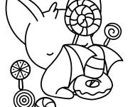 Coloriage Chauves-souris kawaii qui aime les friandises