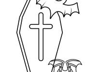 Coloriage Chauves-souris mignons avec cercueil