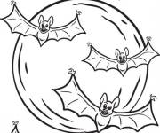 Coloriage Cinq chauves-souris pendant la f&ecirc;te des fant&ocirc;mes