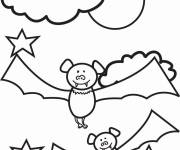 Coloriage Deux chauve-souris en ciel dessin&eacute;es par main