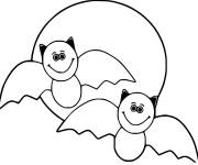 Coloriage Deux Chauves-Souris adorables qui sortent pour Halloween