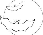 Coloriage Deux Chauves-Souris et la lune de Halloween