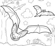 Coloriage Deux chauves-souris volant dans un cimeti&egrave;re GS