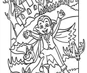 Coloriage Gar&ccedil;on vampire et Chauve-Souris la nuit d'Halloween