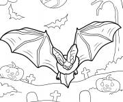 Coloriage Grande chauve-souris volant au-dessus des pierres tombales pour H