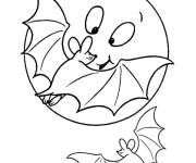 Coloriage La lune accueille la chauve-souris mignonne