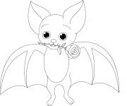 Coloriage Petit Chauve-Souris mignon avec une fleur