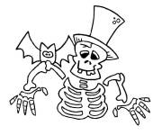 Coloriage Squelette et Chauve-souris pour Halloween