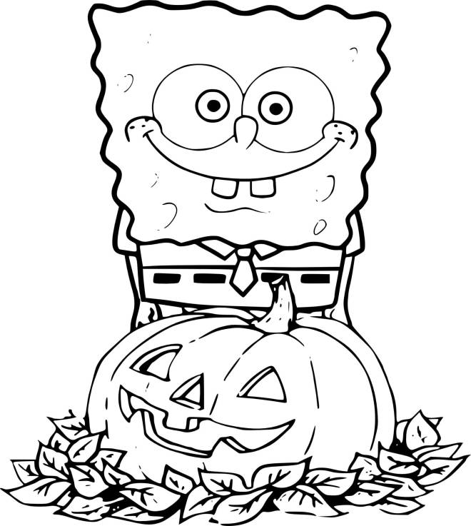 Coloriage et dessins gratuits Bob l'éponge sur la citrouille d'Halloween à imprimer