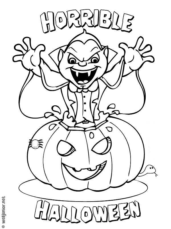 Coloriage Citrouille d'Halloween et Dracula dessin gratuit à imprimer