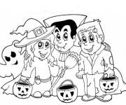 Coloriage enfants halloween et leurs citrouilles