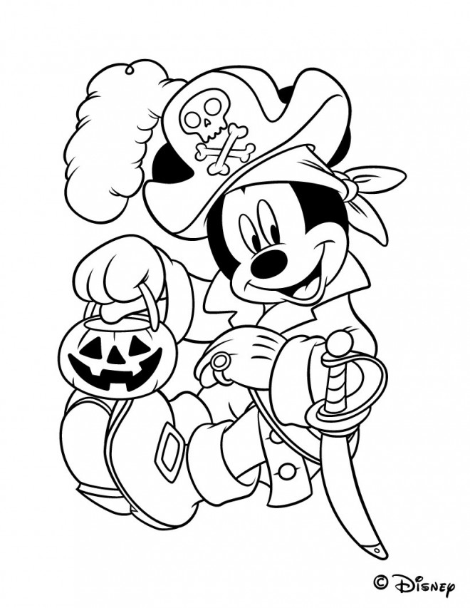 Coloriage et dessins gratuits Mickey Mouse et La Citrouille d'Halloween à imprimer