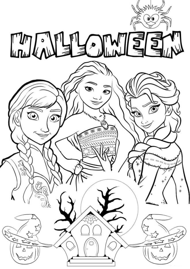 Coloriage et dessins gratuits Anna, Elsa et Merida pour Halloween à imprimer