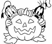 Coloriage et dessins gratuit Donald et Pluto citrouille d'Halloween à imprimer