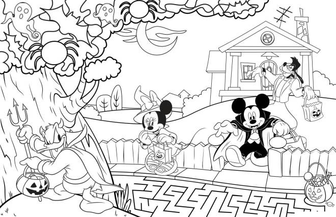 Coloriage et dessins gratuits Mickey et Minnie maison hantée à imprimer