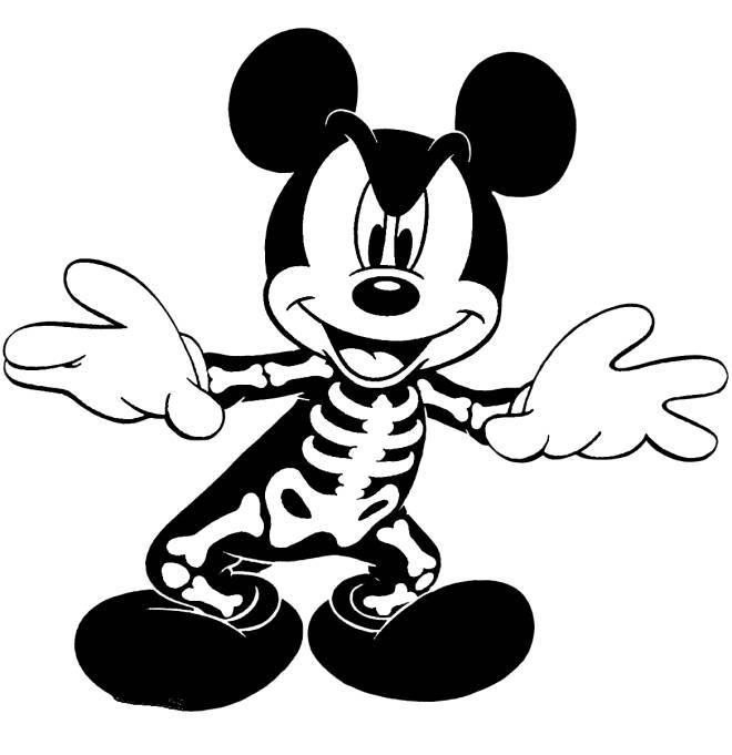 Coloriage et dessins gratuits Mickey Mouse se déguisant en squelette à imprimer