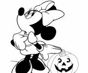 Coloriage et dessins gratuit Minnie et sa citrouille d'Halloween à imprimer