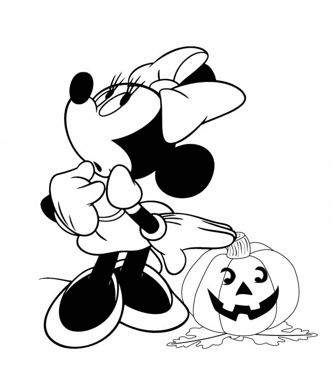 Coloriage et dessins gratuits Minnie et sa citrouille d'Halloween à imprimer