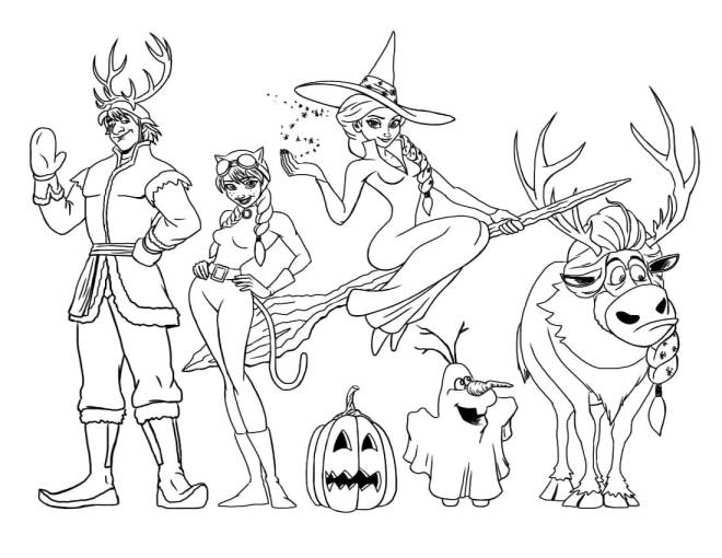 Coloriage et dessins gratuits Personnages Frozen célèbrent le Halloween à imprimer