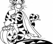 Coloriage Tigrou a peur de sa citrouille d'Halloween