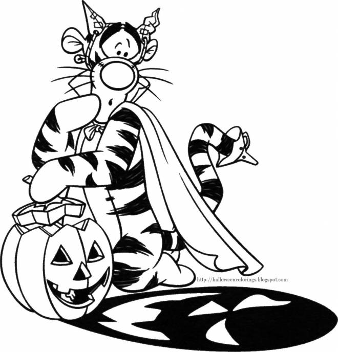 Coloriage et dessins gratuits Tigrou a peur de sa citrouille d'Halloween à imprimer