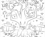 Coloriage Arbre effrayante Halloween pour petit