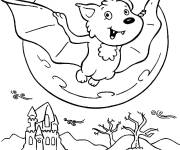 Coloriage Bat marrant en volant la nuit d'Halloween