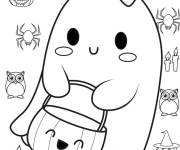 Coloriage B&eacute;b&eacute; fant&ocirc;me Kawaii pour Halloween