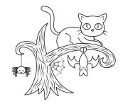 Coloriage et dessins gratuit Chat, araign&eacute;e et chauve souris Halloween à imprimer