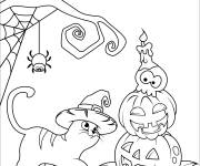 Coloriage Chat, araign&eacute;e et citrouille de Halloween en maternelle
