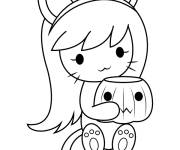 Coloriage et dessins gratuit Chat-fille avec citrouille d'Halloween cp à imprimer