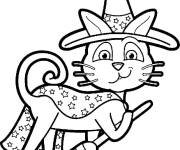 Coloriage Chat mignon d'Halloween en noir et blanc