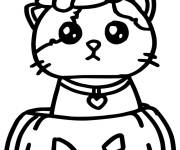 Coloriage Chat mignon dans sur citrouille halloween pour les petits