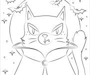 Coloriage Chat sorcier &agrave; motifs en chauves souris