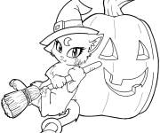 Coloriage Chaton marrant et citrouille d'Halloween