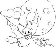 Coloriage Chauve-souris adorable dans le ciel pour Halloween