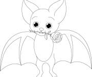Coloriage Chauve souris mignon avec fleur Halloween pour petit