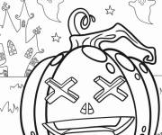 Coloriage Citrouille d'Halloween avec les yeux crois&eacute;s
