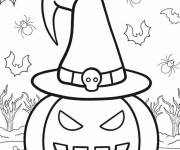Coloriage Citrouille d'Halloween avec un chapeau de sorcier stylis&eacute;