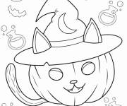 Coloriage Citrouille et chaton mignon pour les petits enfants