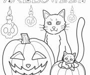 Coloriage Citrouille et chats mignons Joyeux Halloween gs