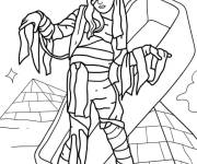 Coloriage Costume de petite momie sortant du tombeau pour Halloween